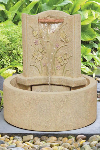 Butterfly Garden Fountain Lighted Cement Stone Flowers Nature Art